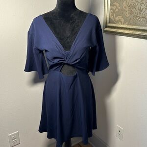 Alythea dark blue‎ tummy keyhole fit & flare key hole back flutter sleeves dress